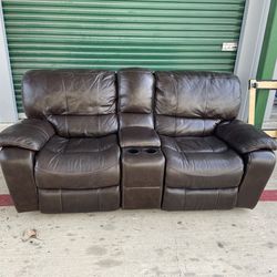 Brown Genuine Leather Rocker Manual Reclining Couch (DELIVERY AVAILABLE)