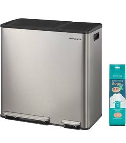Trash and Recycling Bins for Kitchen, 13+6 Gallon Stainless Steel Garbage and Recycle Bin Combo for Large Families, Dual Trash Can with Soft Close Lid