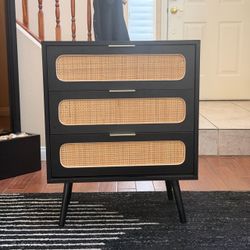 Pair of Black Rattan Nightstands / TV Stand / Credenza Set
