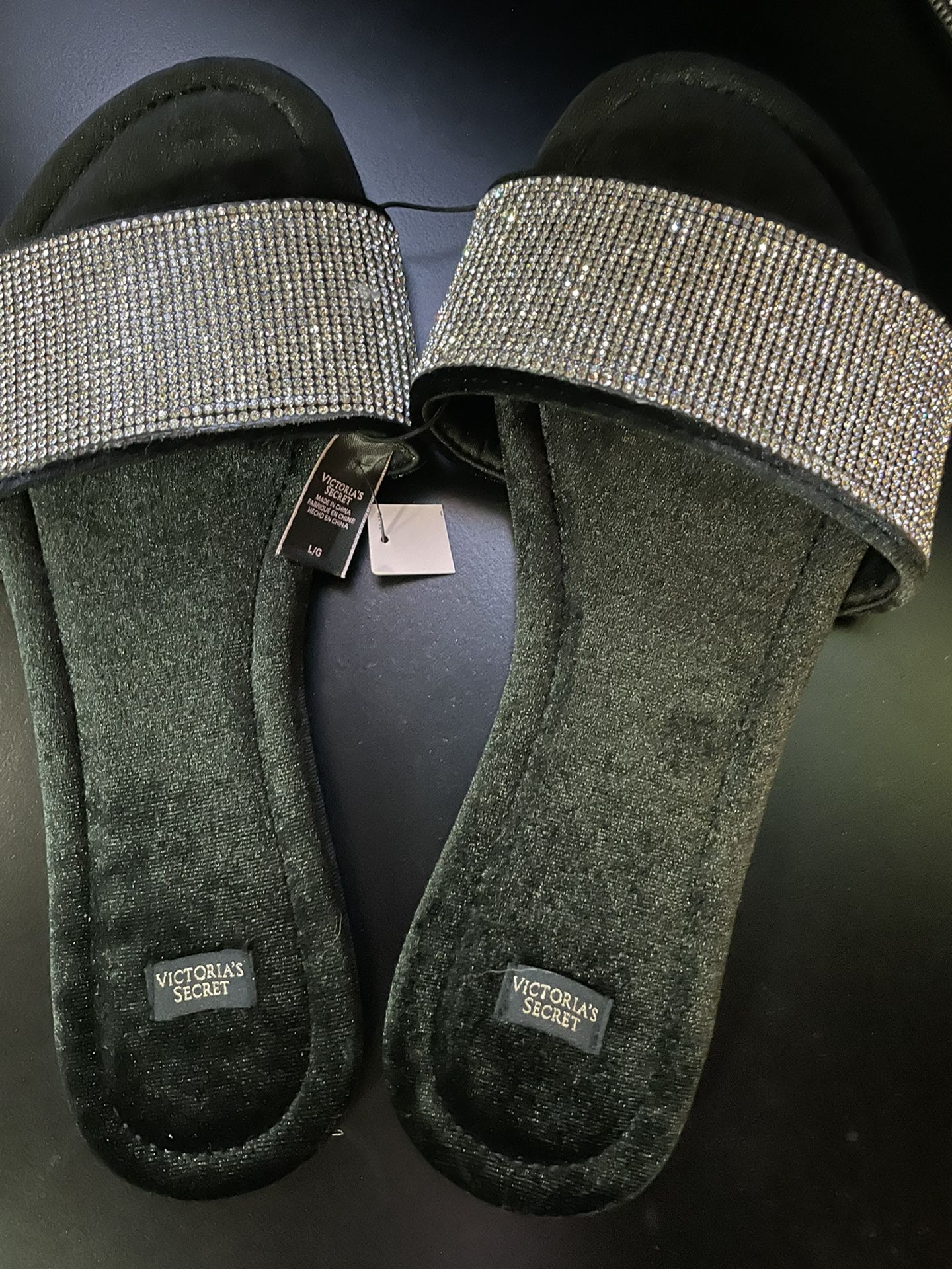 Victorias Secret Black velvet with rhinestone slides