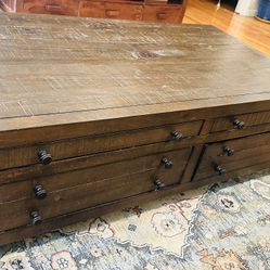 Solid Wood Coffee Table With Storage and Wheels
