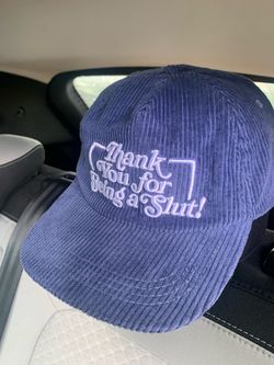 Navy Corduroy Embroidered Slogan Snapback Hat