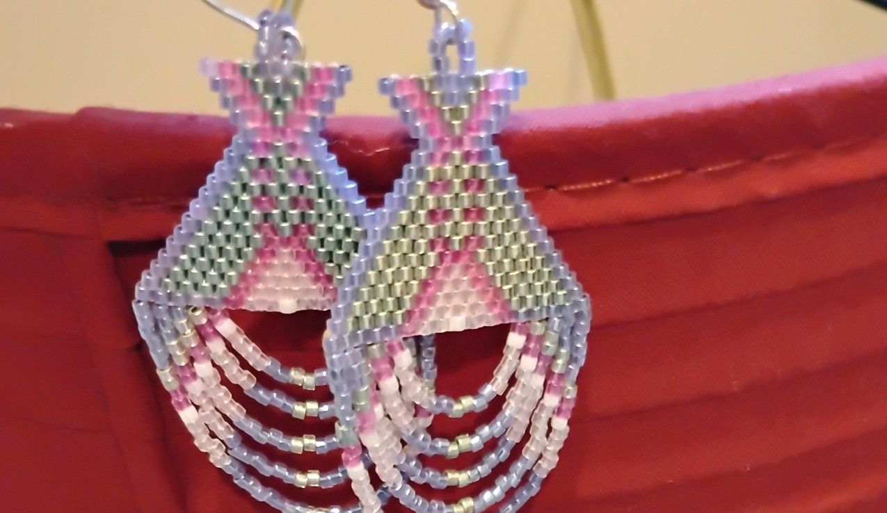 Native Made" Mermaid " Colors Beaded Teepee Earrings