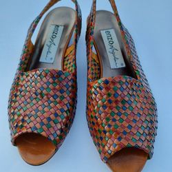 Woven Multicolor Open Toe Leather Sandals Sz 6.5