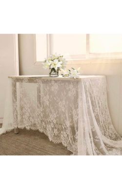 Lace Tablecloths – 30 & 60 x120” White Vintage Rectangle Overlays for Wedding or Event Tables