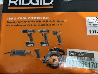RIDGID R96255 18V Cordless 5-Tool Combo Kit Set w/ (2) 4.0Ah Batteries & Charger
