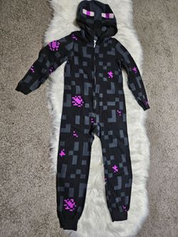 Minecraft Enderman hooded fleece onesie pajamas Boys Size 10/12