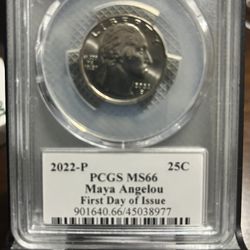 2022-P 25c PCGS MS66 Maya Angelou First Day of Issue Signature Label(1)