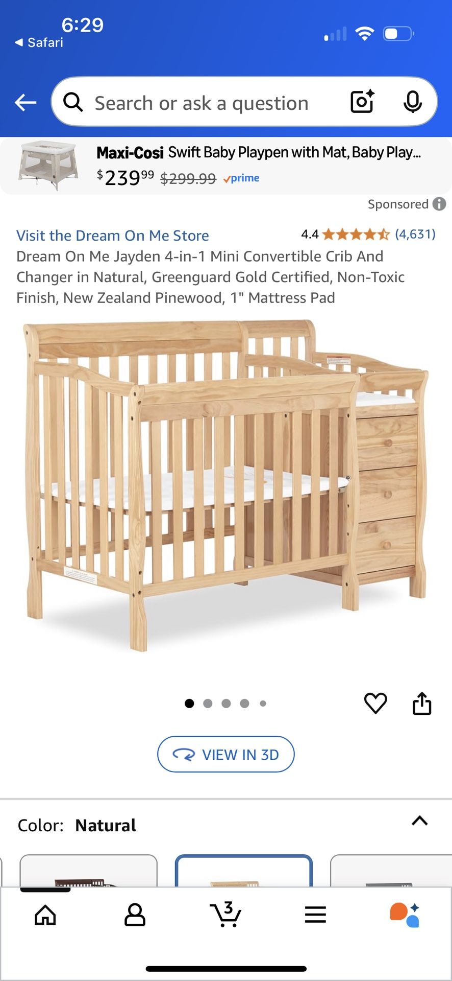 Dream on me Mini Crib With Changing Table