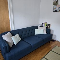 Like New MCM 3 Seater Blue Tufted Couch 