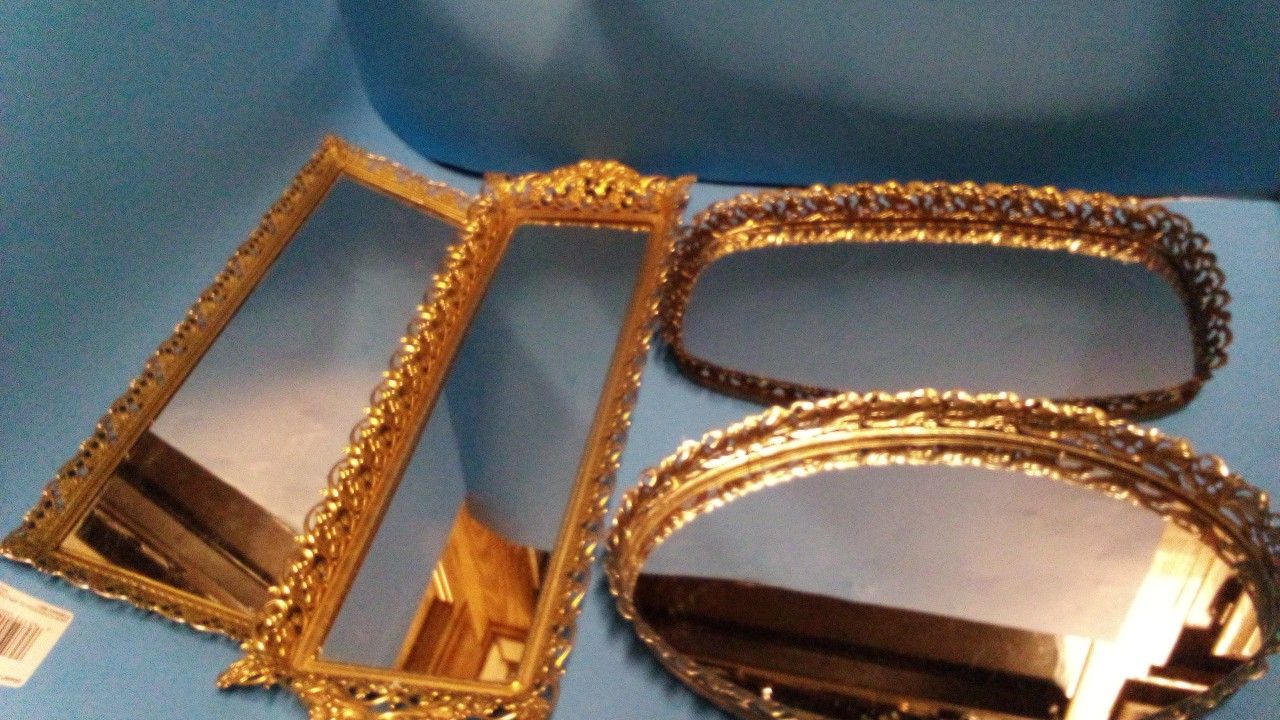 VANITY MIRRORS Antique Victorian Perfume Dressor GOLD SILVER Vintage