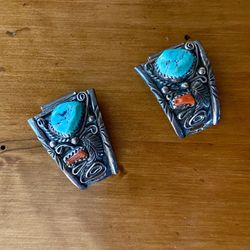 Vintage Sterling Silver, Turquoise, Coral Watch Tips