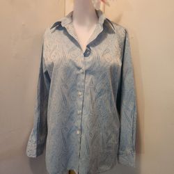 Foxcroft Blue Paisley Print Botton Down Split Sides Collar Shirt Sz 6P
