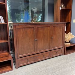 Solid Mahogany Wood Queen Size Murphy Cabinet Bed - New Traditions