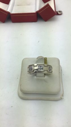 14k White Gold Band Set with Princess Cut Diamonds Size 10