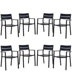 VICLLAX Patio Stackable Chairs Set of 8, Metal Outdoor Dining Chairs for Front Porch Yard Lawn Garden Support 300 lbs, Black Frame