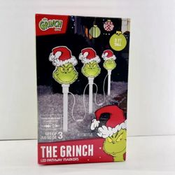 Dr Seuss The Grinch Christmas Pathway Marker Walkway LED Light Stakes Holiday New