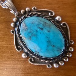 Vintage Native American Sterling Silver and Turquoise Necklace