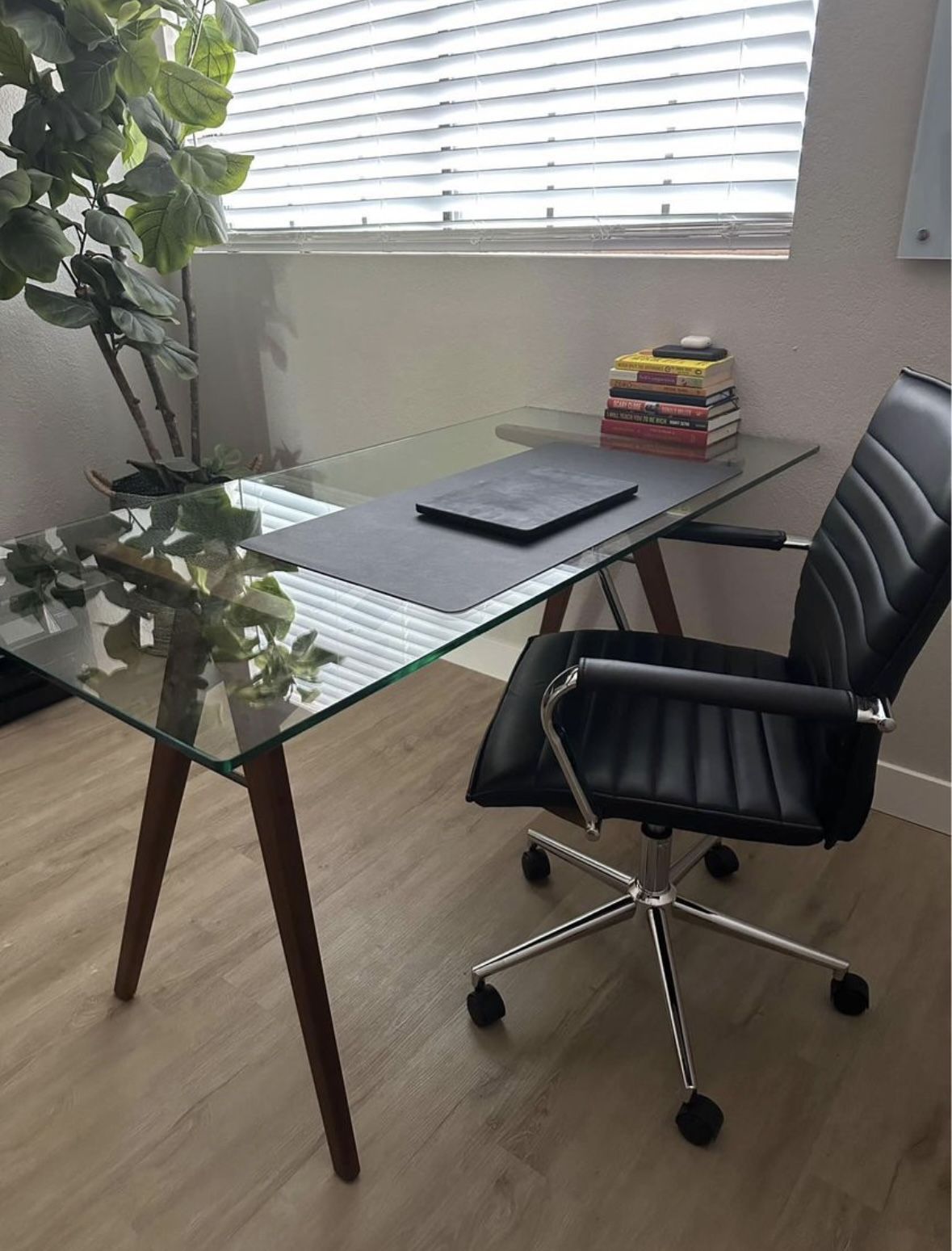 West Elm Glass Top Desk and Rolling Office Chair