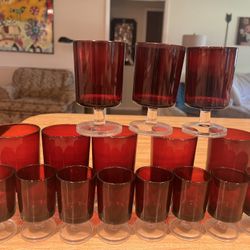 Set Of 16 Ruby Red Luminarc Glasses From France