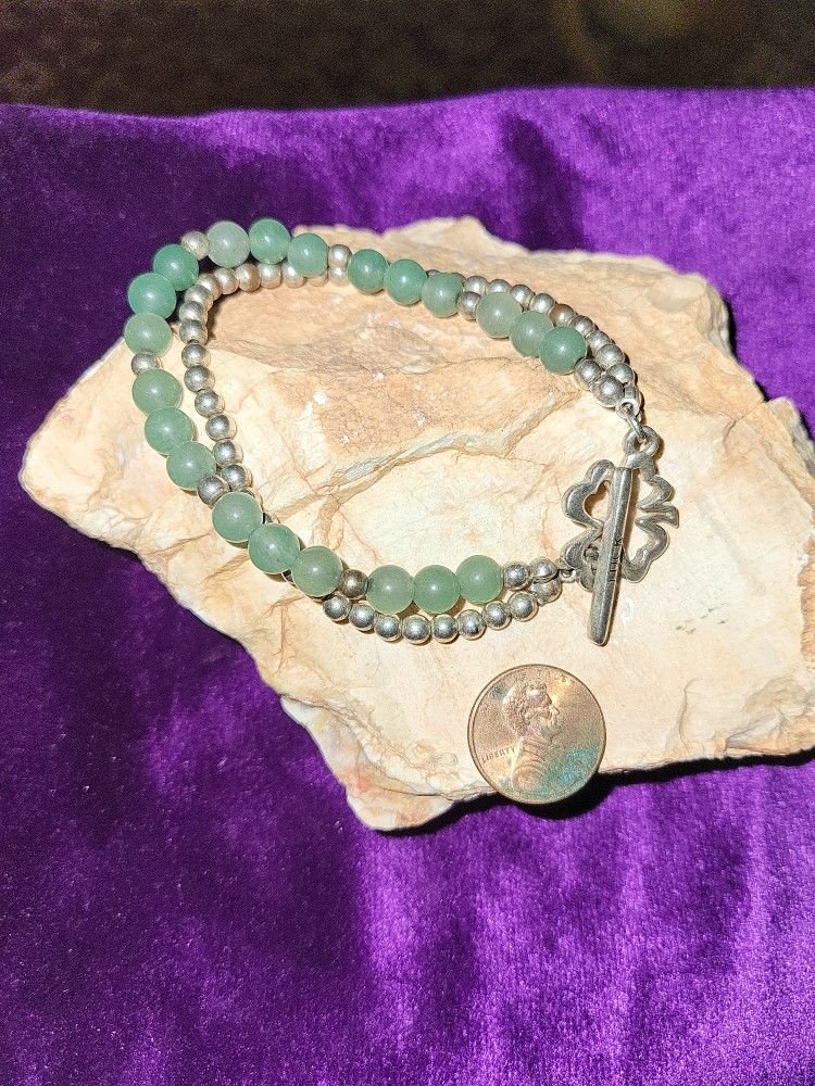 Precious Silver Shamrock/green Beaded Bracelet 