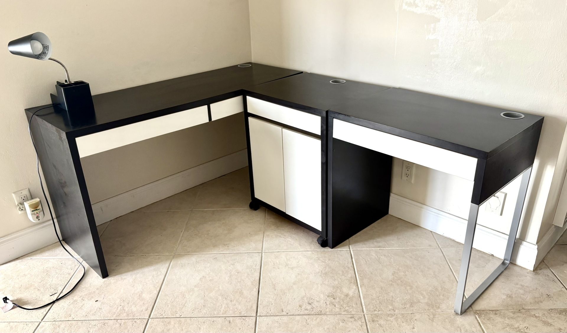 IKEA MICKE Desk Set – Small Desk, Large Desk & Shelf (Free USB Lamp Included