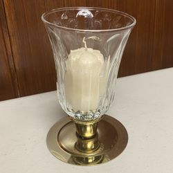 Home Interiors gold metal candlestick with glass votive cup candle holder