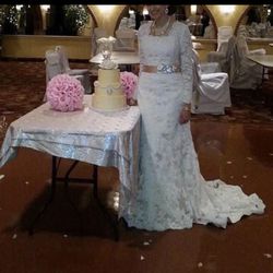 Lace Wedding Dress with Train Ribbon Bow