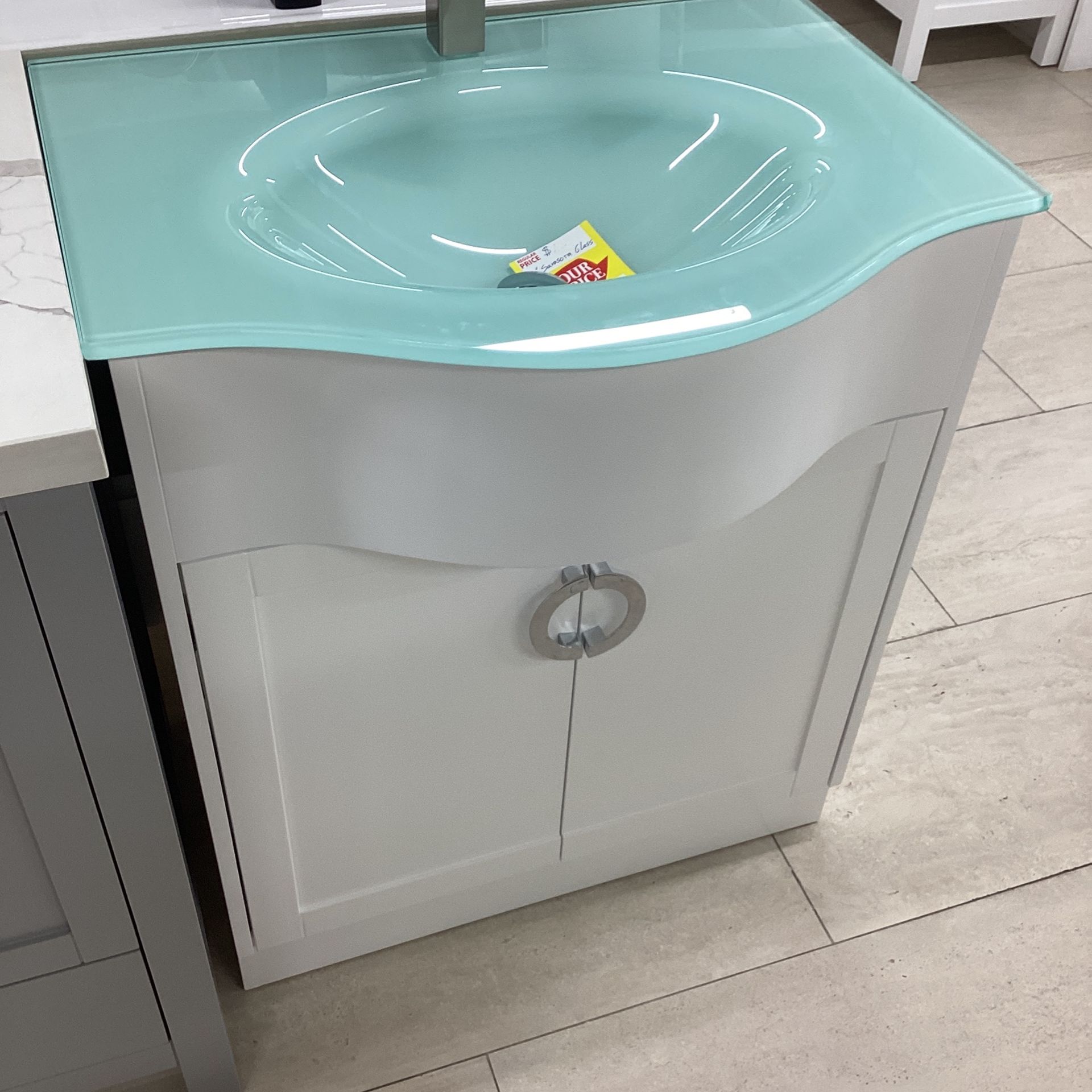 30” Bathroom vanity Cabinet New Solid Wood Fully Assembled With Softclose Doors Tempered Glass Top With Sink Integrated Ready For Pick Up Today