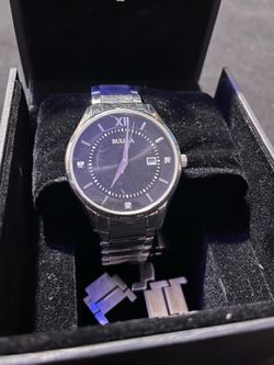 Bulova 96D142 Men's 40mm Diamond Accent Black Dial S/Steel Bracelet Watch