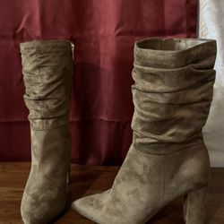 Suede Dark Beige Boots - Heel