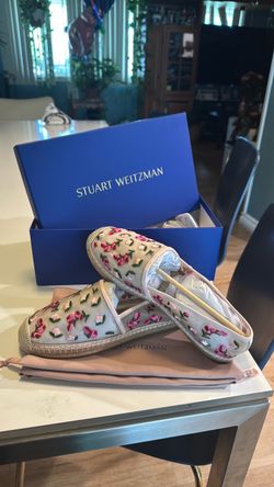 Stuart Weitzman Floral Embroidered Espadrille Mules