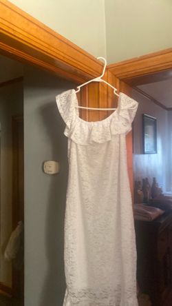 White Lace Off-Shoulder Dress – Simple Wedding / Bridal Shower / Summer Event Dress