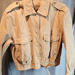  Vintage Authentic Suede Women's Leather Jacket In Beige Size Medium