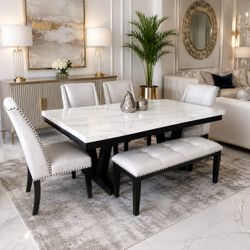 6 piece faux marble top dining table set