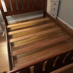 Wood Queen Size Sleigh Bed Frame w/Slats Cherry Color