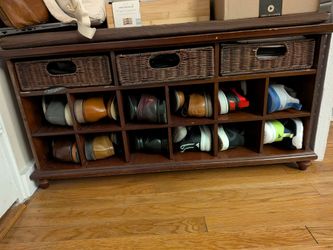 Wood Bench with Shoe Cubby and Baskets