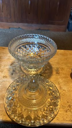 Vintage Pressed Glass Pedestal Bowl / Candy Dish
