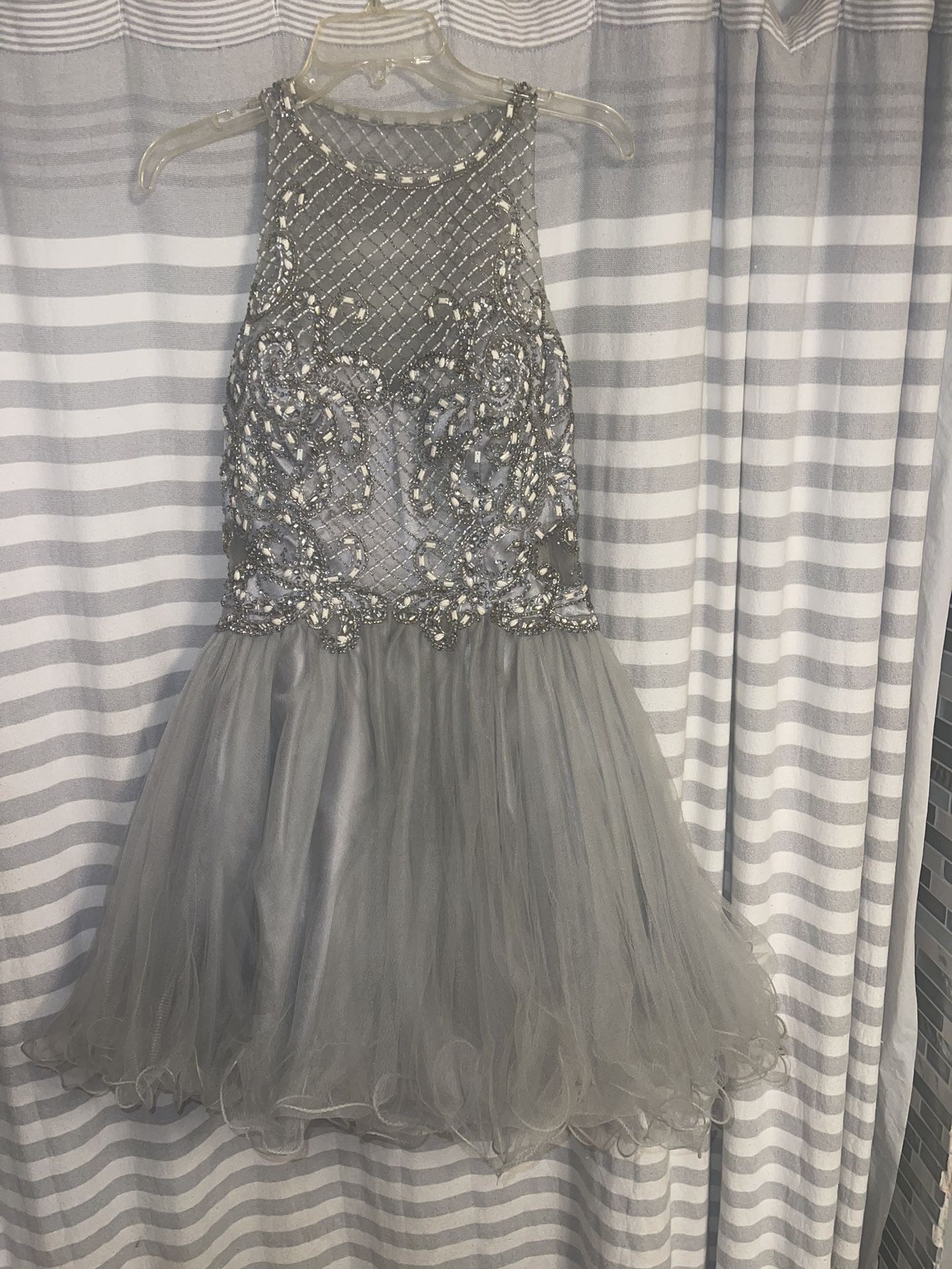 Silver And White Short Prom Dress 