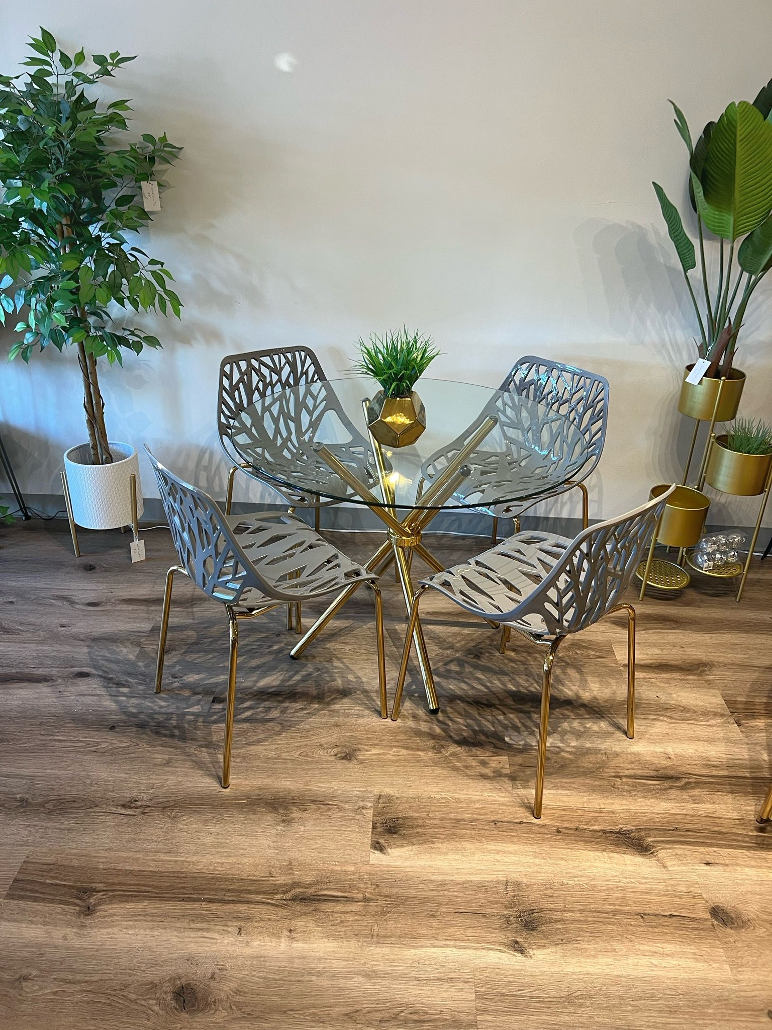 Gray Gold Modern Glass Dining Set