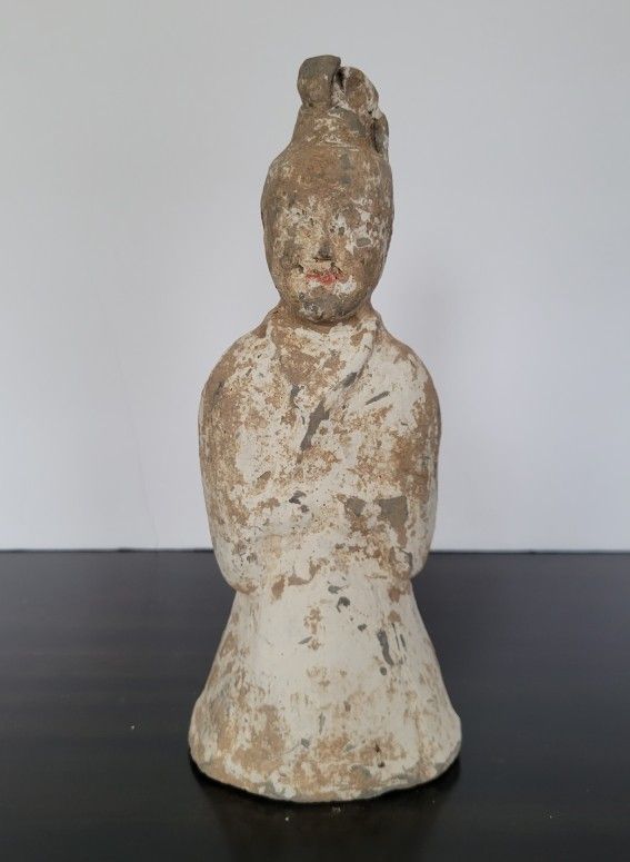 Antique Chinese Ming Dynasty Style Terracotta Court Attendant Figure 8.2"