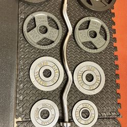 Pretty Cool Start Olympic Curl Bar with Pairs on 25s to 2.5s Pounders. BRAND NEW!! Brute W: 105#