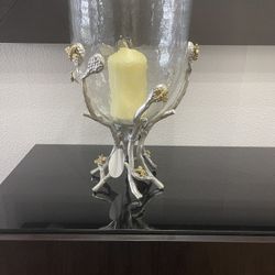  Gold Metal Glass Large Candle Holder !!! Brand New 16” D 22” T  