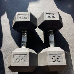 55 lbs Hex Rubber Dumbbell Weights….  Home Gym Fitness…