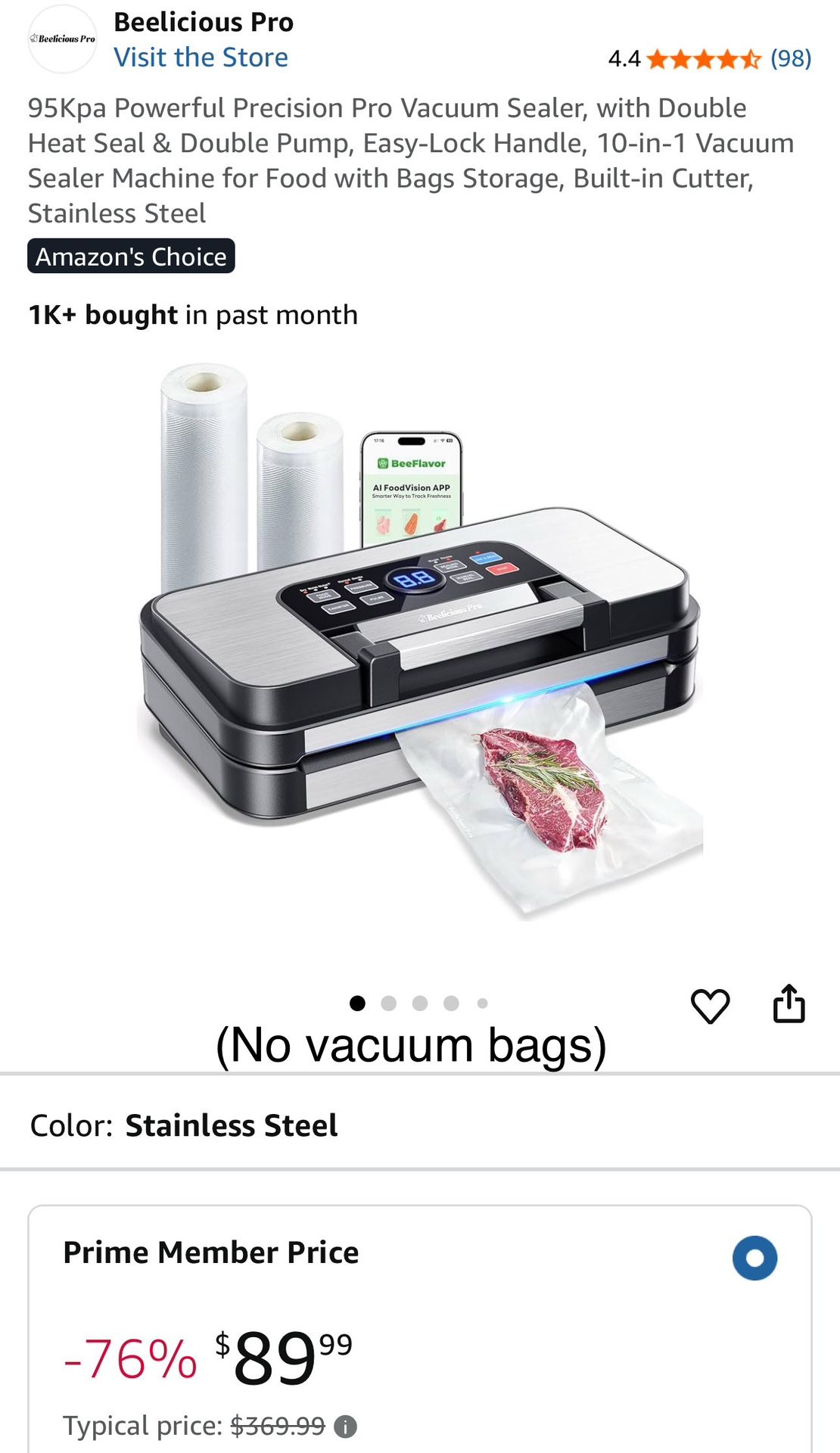 95Kpa Powerful Precision Pro Vacuum Sealer, with Double Heat Seal & Double Pump, Easy-Lock Handle, 10-in-1 Vacuum Sealer Machine for Food with Bags St