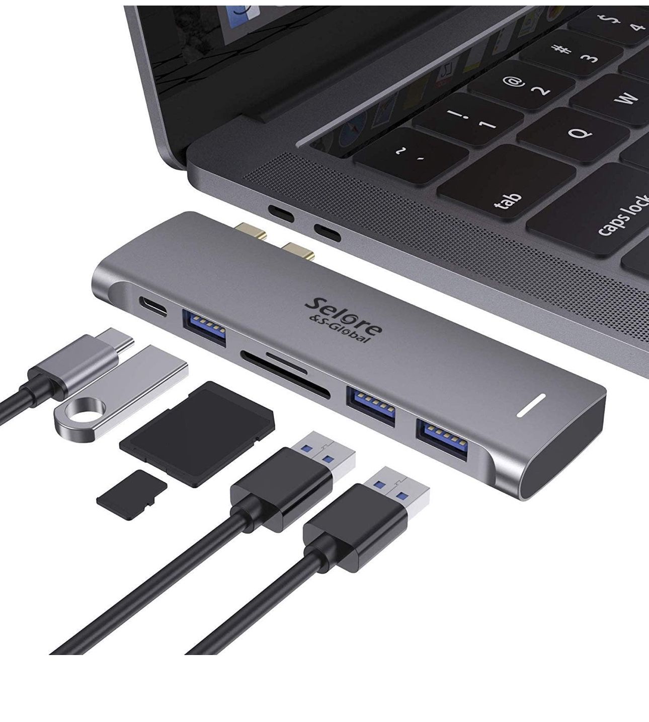 USB C Adapter for MacBook Pro/Air M1 M2 M3 2021 2020 2019 13" 15" 16", 6 in 1 USB-C Hub MacBook Pro Accessories with 3 USB 3.0 Ports,USB C to SD/TF Ca