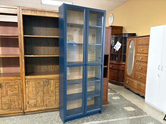 IKEA Billy Navy Blue 6-Shelf Glass Door Bookcase
