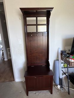 Dark Wood Entryway Hall Tree with Storage Bench