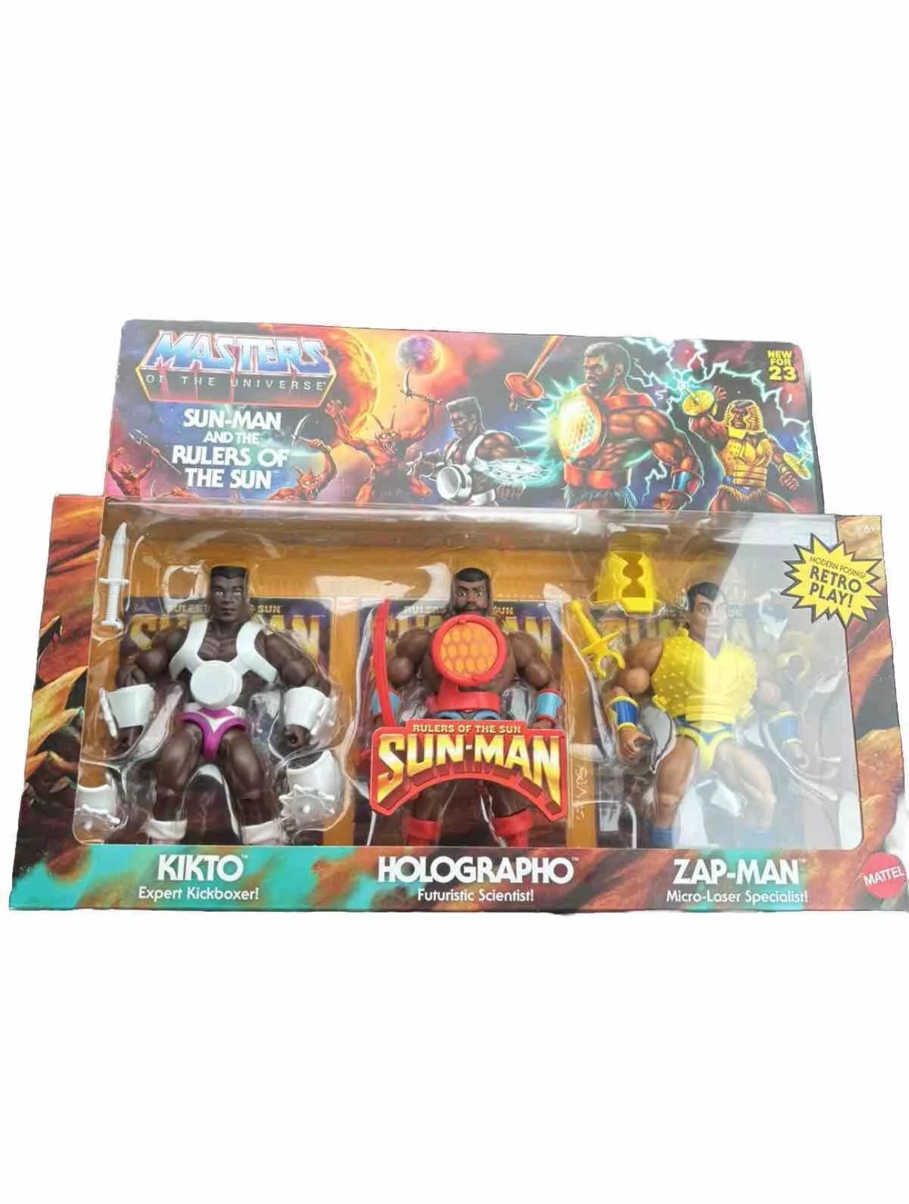 MOTU Origins SUN-MAN Rulers Of The Sun 3 Pack KIKTO ZAP-MAN HOLOGRAPHO In Hand!