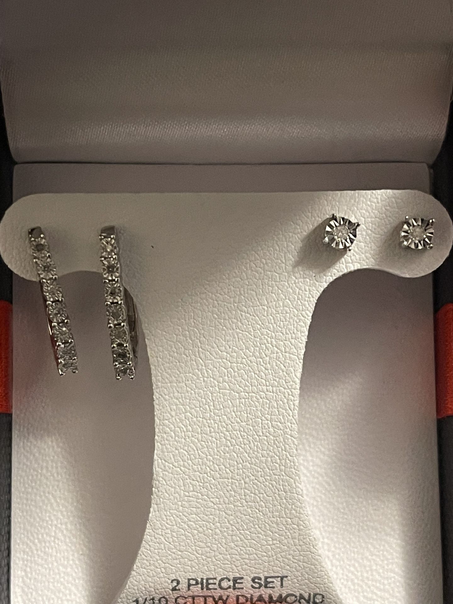 1/10 Ct Diamond Earring In Sterling Silver Set Hoops/studs